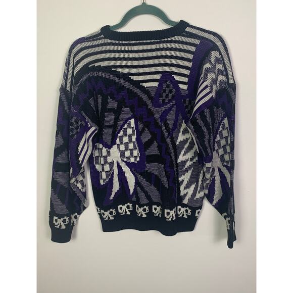 Vintage 80s Purple Black and White Abstract Sweater, Size M - Picture 3 of 4